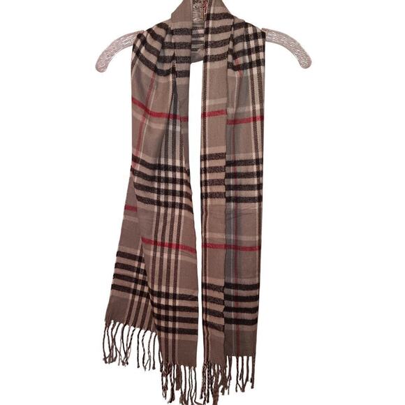 None Accessories - EUC Soft Gray Black Red Unisex Scarf